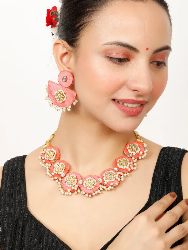 Gold_Plated_&_Pearl_Sky_Peach_Beaded_Jewellery_Set