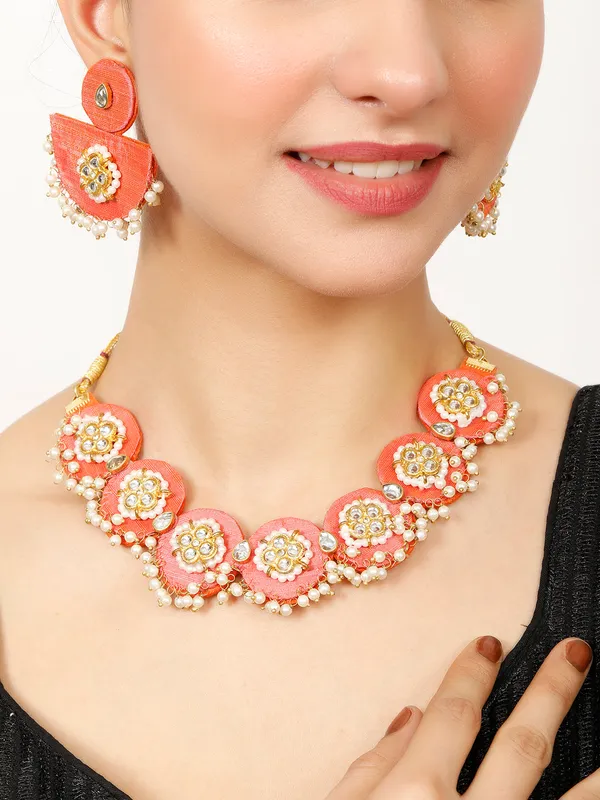 Gold_Plated_&_Pearl_Sky_Peach_Beaded_Jewellery_Set