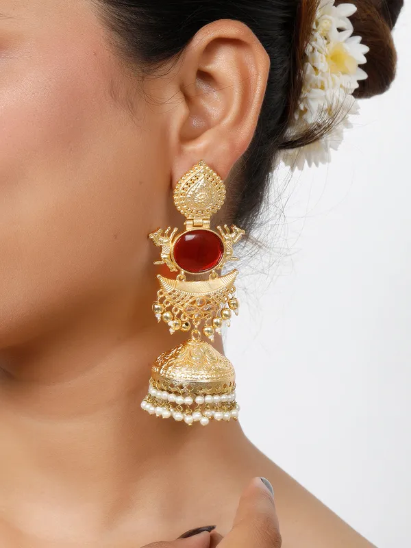 Gold-Plated_Stones_Studded_&_Beaded_Dome-Shaped_Jhumkas
