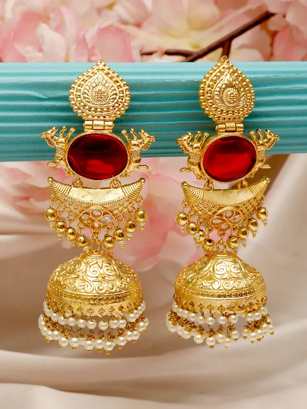 Gold-Plated_Stones_Studded_&_Beaded_Dome-Shaped_Jhumkas