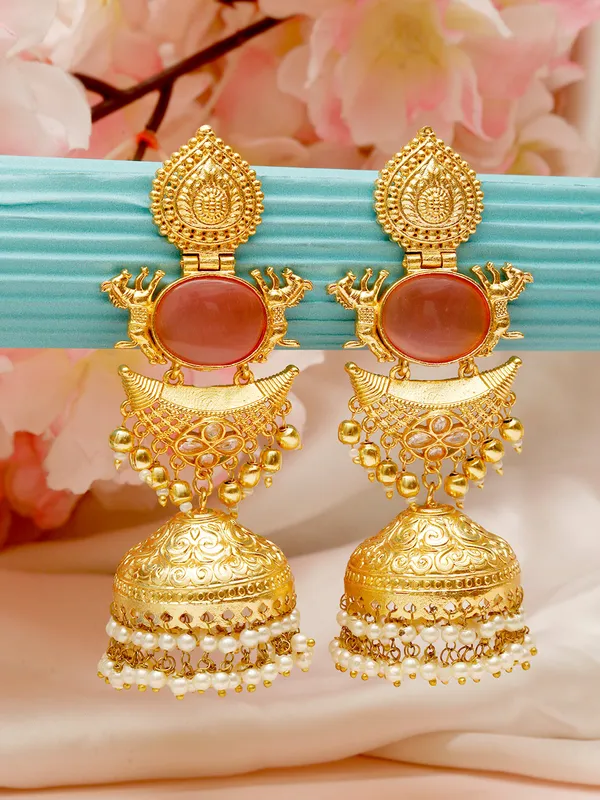 Pink_Gold-Plated_Stones_Studded_&_Beaded_Dome-Shaped_Jhumkas