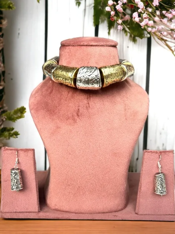 Golden_And_Silver_Tribal_Inspired_Choker_Necklace_Set