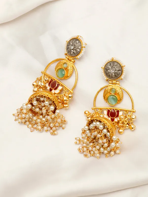 Gold-Plated_Stones_Studded_&_Beaded_Dome-Shaped_Jhumkas