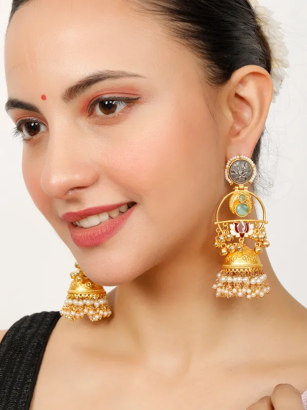 Gold-Plated_Stones_Studded_&_Beaded_Dome-Shaped_Jhumkas