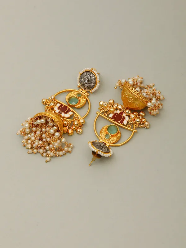Gold-Plated_Stones_Studded_&_Beaded_Dome-Shaped_Jhumkas