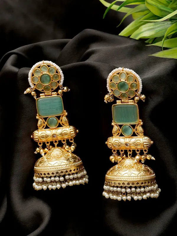 Handmade_Gold_Plated_Long_Mint_Indian_Shoulder_Duster_Jhumka_Earrings