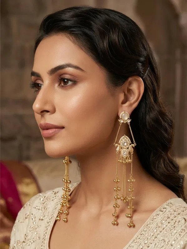 Kashmiri_Gold_Plated_Drop_Earrings_White