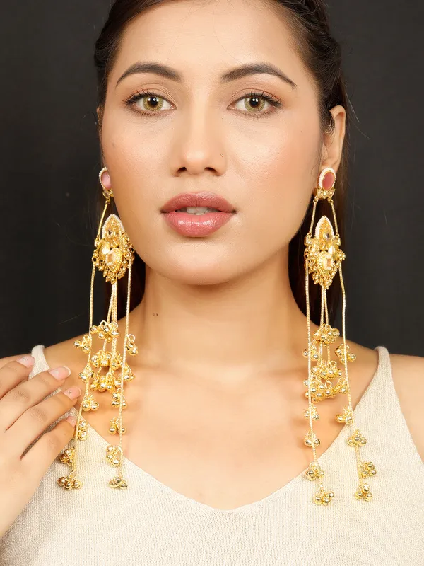 Kashmiri_Gold_Plated_Drop_Earrings_Peach
