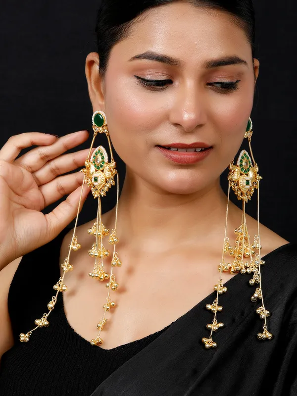 Kashmiri_Gold_Plated_Drop_Earrings_Green