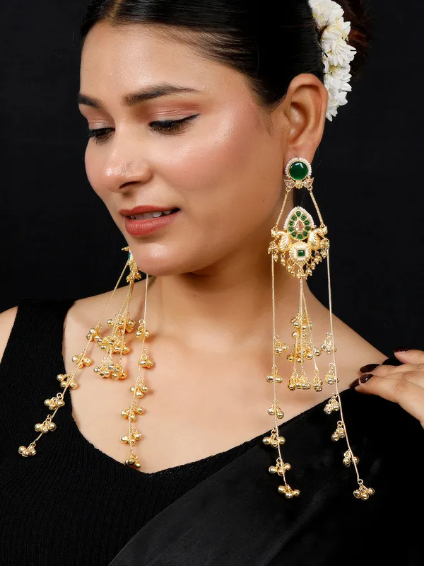 Kashmiri_Gold_Plated_Drop_Earrings_Green