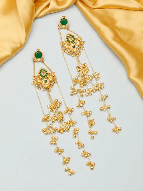Kashmiri_Gold_Plated_Drop_Earrings_Green