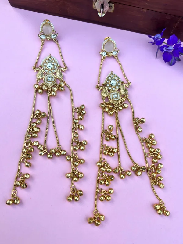 Kashmiri_Gold_Plated_Drop_Earrings_White