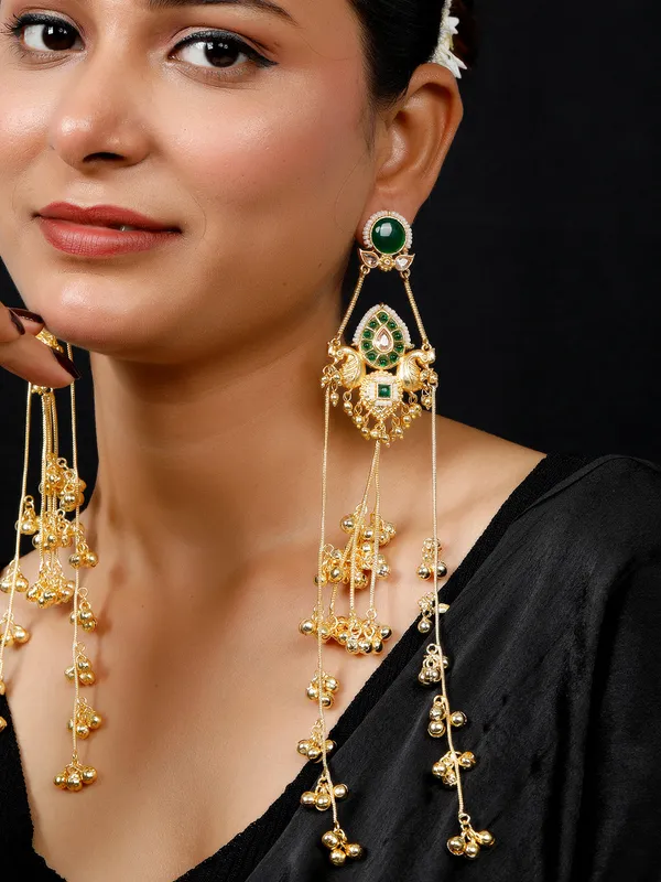 Kashmiri_Gold_Plated_Drop_Earrings_Green