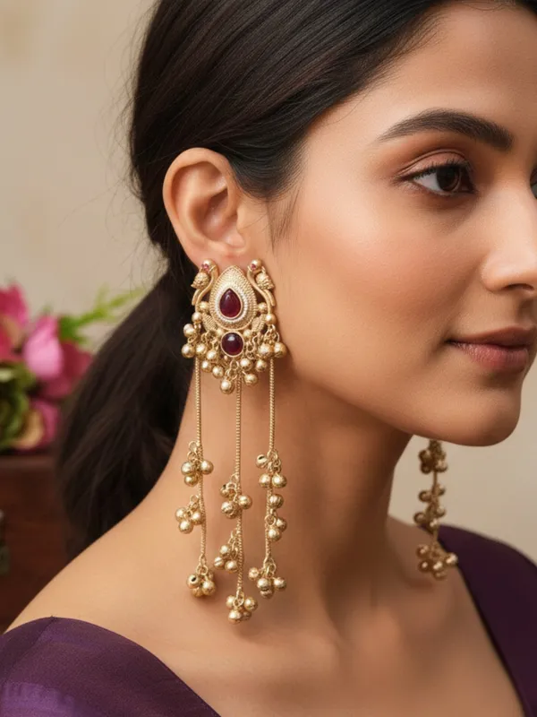 Gold-Plated_Kundan_&_Ghungroo_Beaded_Kashmiri_Drop_Earrings