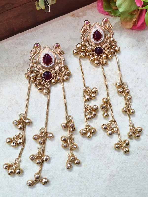 Gold-Plated_Kundan_&_Ghungroo_Beaded_Kashmiri_Drop_Earrings