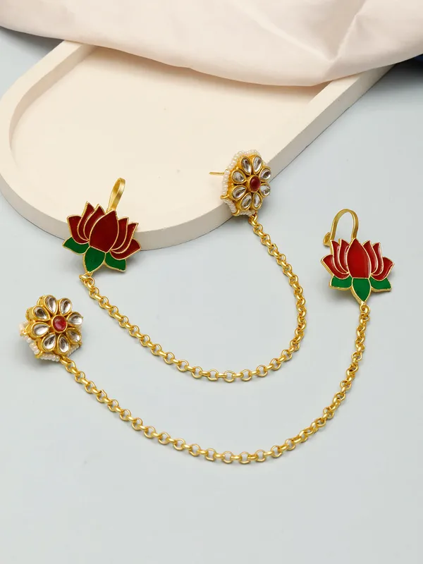 Kundan_Chain_Earrings_Red