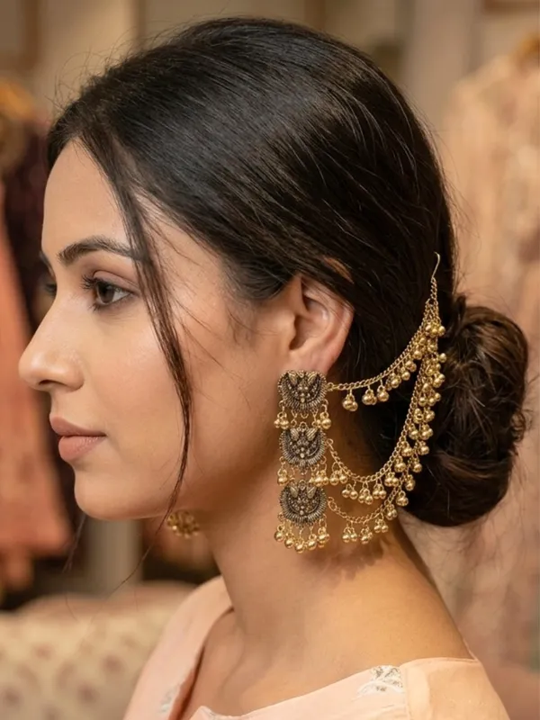 Oxidised_3_Layered_Ear_Chain_Drop_Earrings