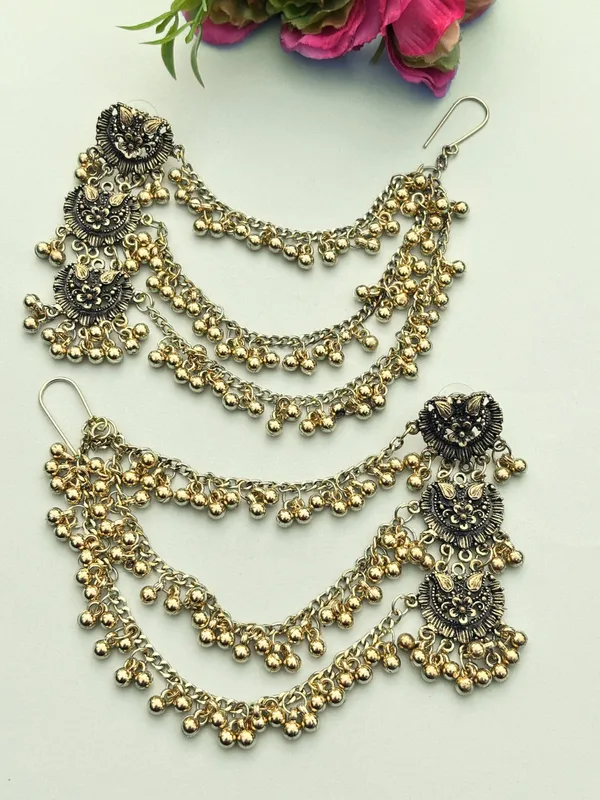 Oxidised_3_Layered_Ear_Chain_Drop_Earrings