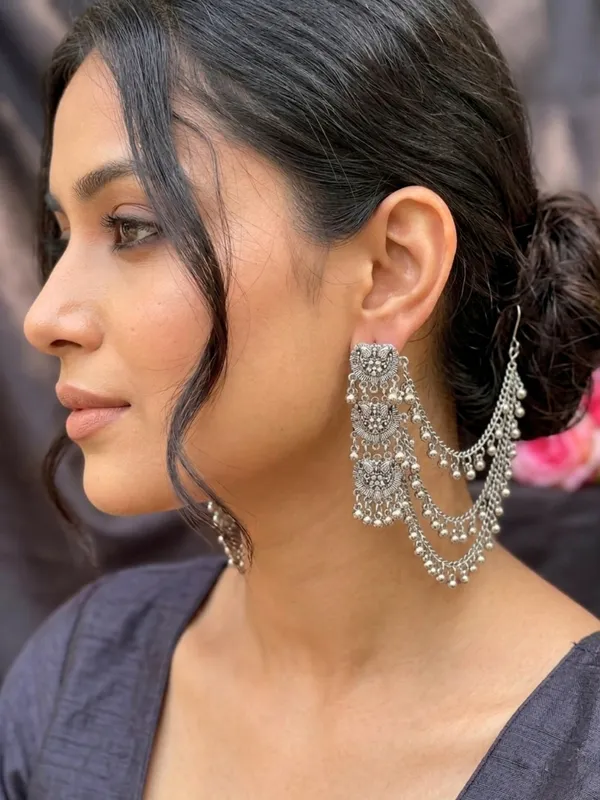 Oxidised_3_Layered_Ear_Chain_Drop_Earrings