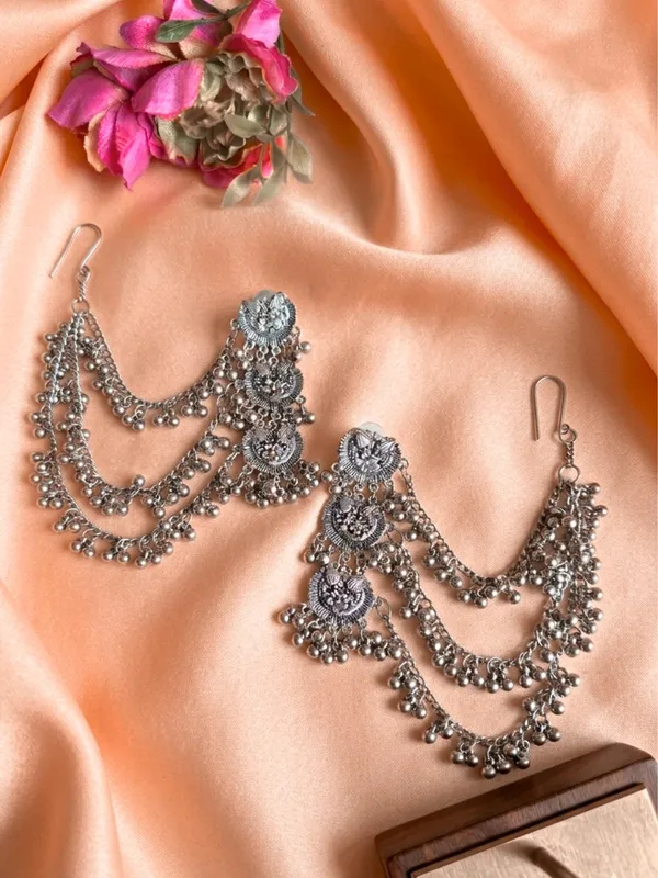 Oxidised_3_Layered_Ear_Chain_Drop_Earrings