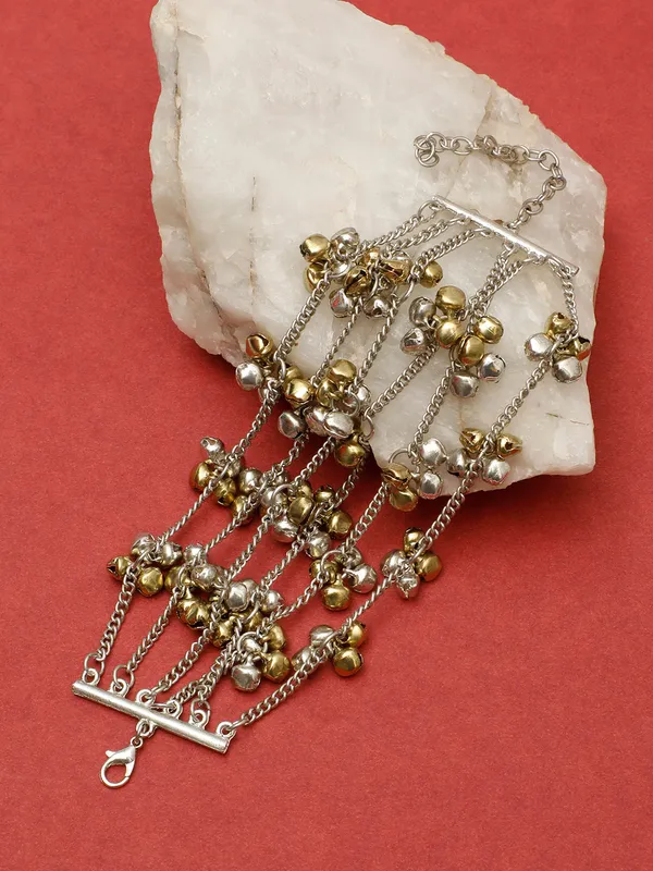 Oxidised_Dual_Tone_Multi-Layered_Chain_Bracelet_With_Ghungroo