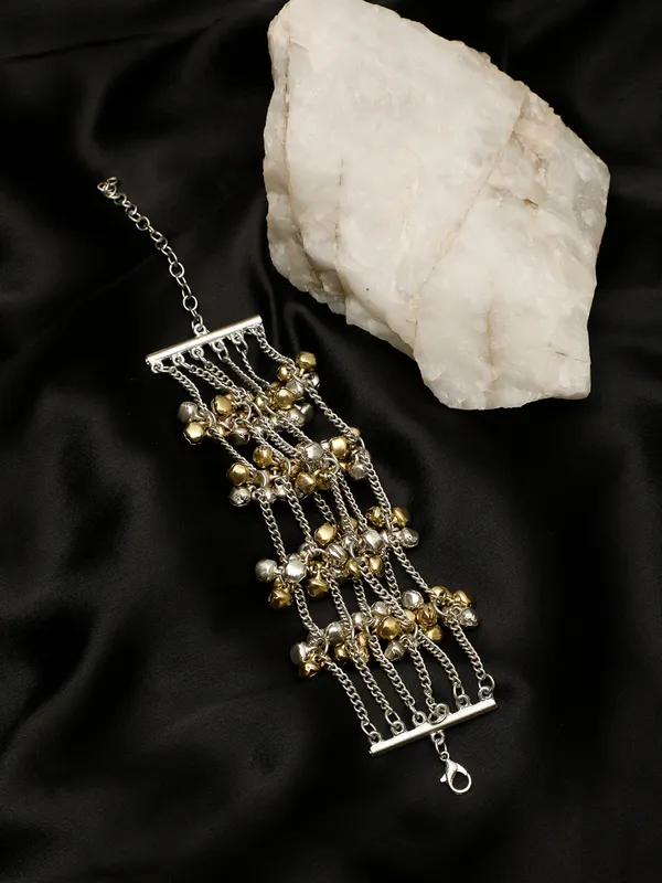 Oxidised_Dual_Tone_Multi-Layered_Chain_Bracelet_With_Ghungroo