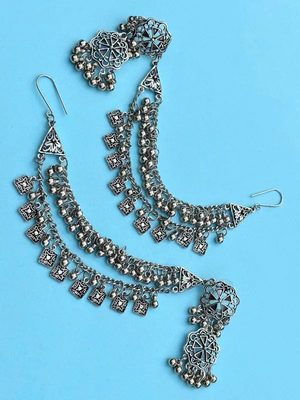 Oxidised_Floral_Shaped_Kaan_Chain_Earrings