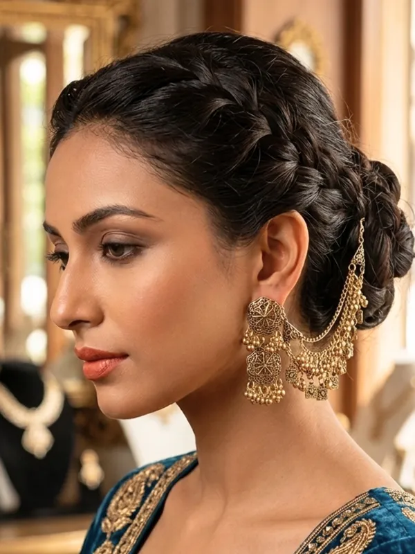 Oxidised_Floral_Shaped_Kaan_Chain_Earrings
