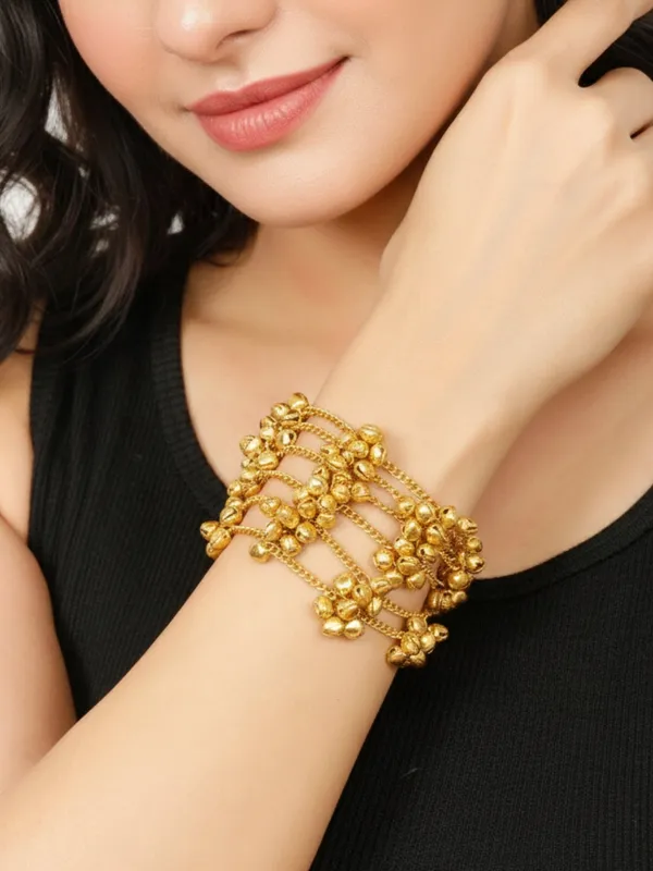 Oxidised_Gold-Plated_Multi-Layered_Chain_Bracelet_With_Ghungroo