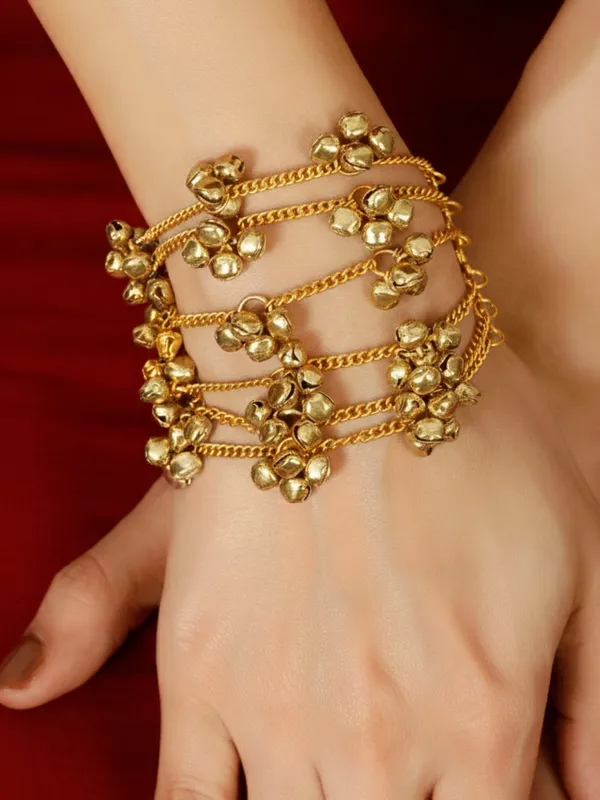 Oxidised_Gold-Plated_Multi-Layered_Chain_Bracelet_With_Ghungroo