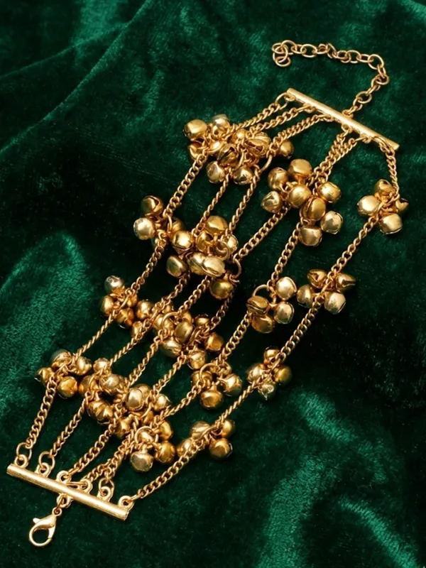 Oxidised_Gold-Plated_Multi-Layered_Chain_Bracelet_With_Ghungroo