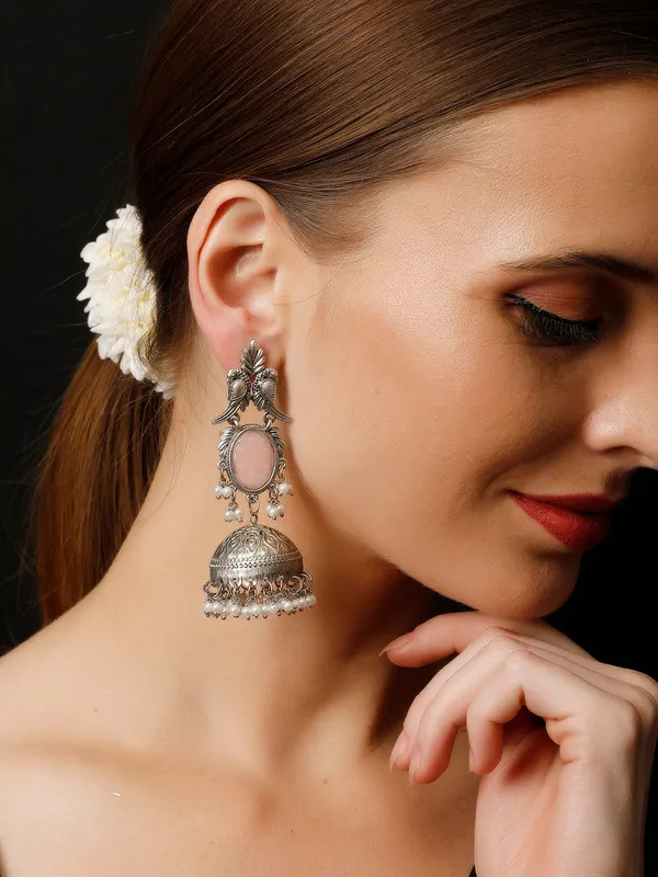 Oxidised_Silver_Plated_Peacock_Shaped_Jhumkas_Earrings