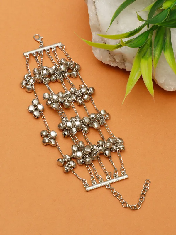 Oxidised_Silver-Plated_Multi-Layered_Chain_Bracelet_With_Ghungroo