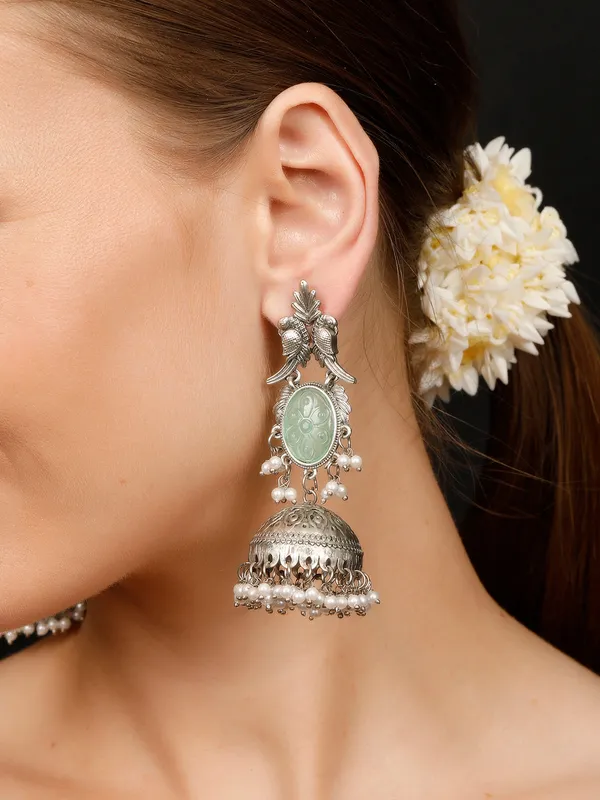 Oxidised_Silver_Plated_Peacock_Shaped_Mint_Jhumkas_Earrings