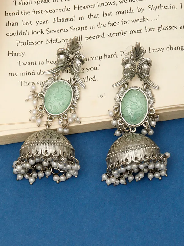 Oxidised_Silver_Plated_Peacock_Shaped_Mint_Jhumkas_Earrings