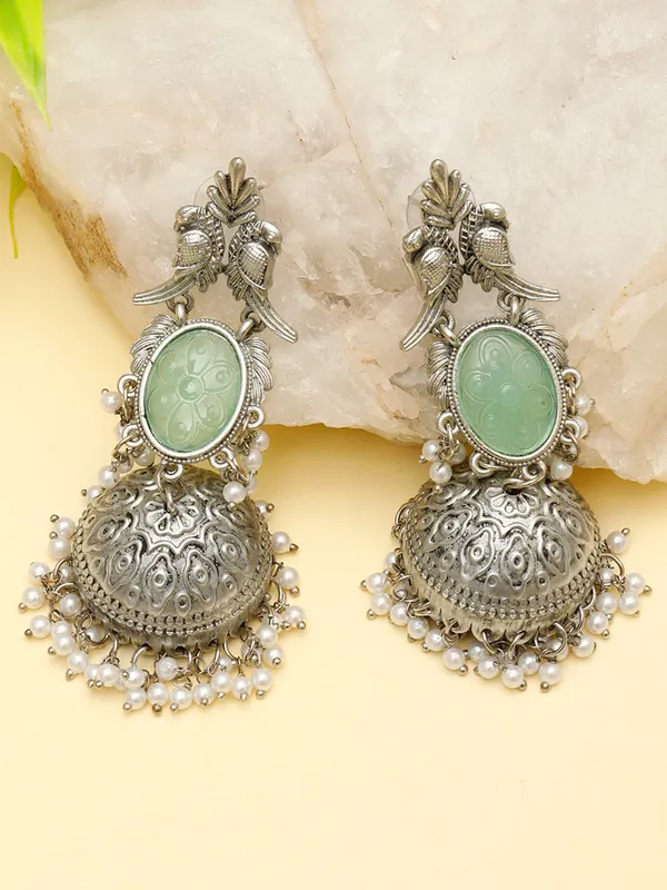 Oxidised_Silver_Plated_Peacock_Shaped_Mint_Jhumkas_Earrings