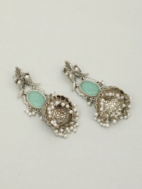 Oxidised_Silver_Plated_Peacock_Shaped_Mint_Jhumkas_Earrings