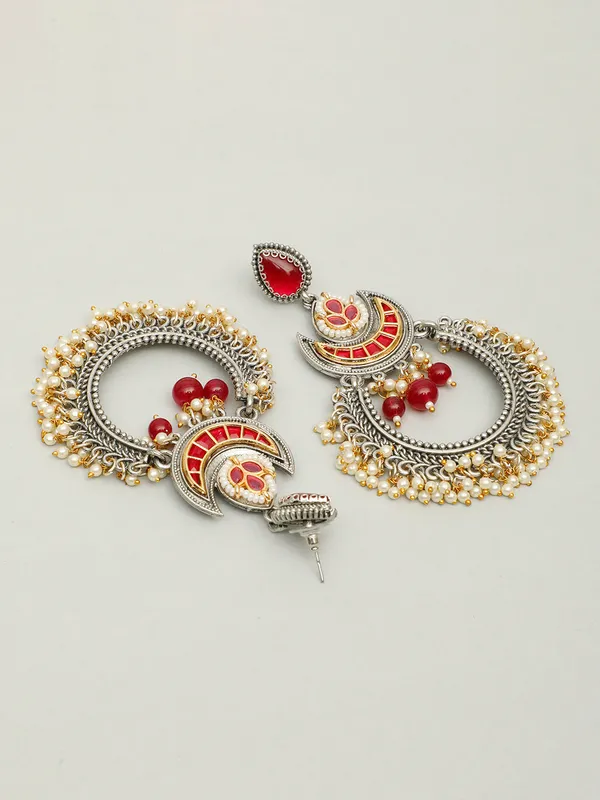 Silver-Plated_Traditional_Chandbali_Earrings_With_Ruby_&_Golden_Bead