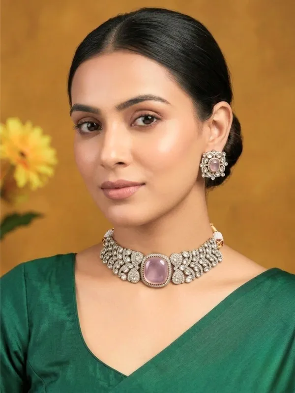 Pink_Kundan-Studded_Cubic_Zirconia_Golden_Necklace_Set