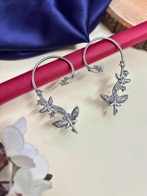 Silver_Plated_Butterfly_Contemporary_Ear_Cuff_Earrings