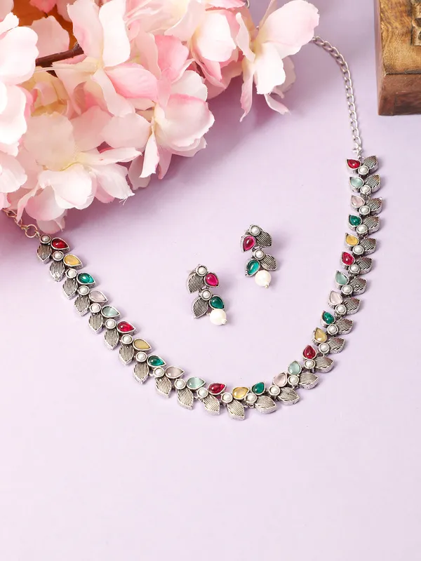 Silver_Plated_Oxidised_Choker_Necklace_Set