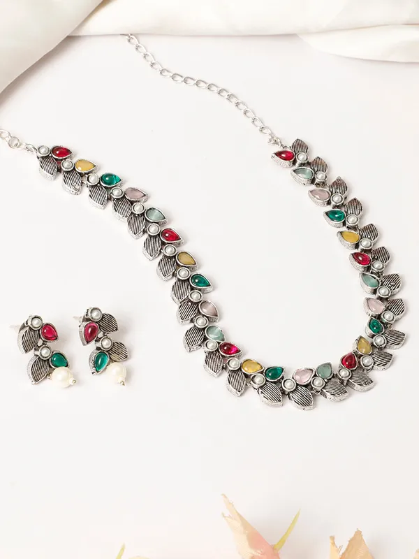 Silver_Plated_Oxidised_Choker_Necklace_Set