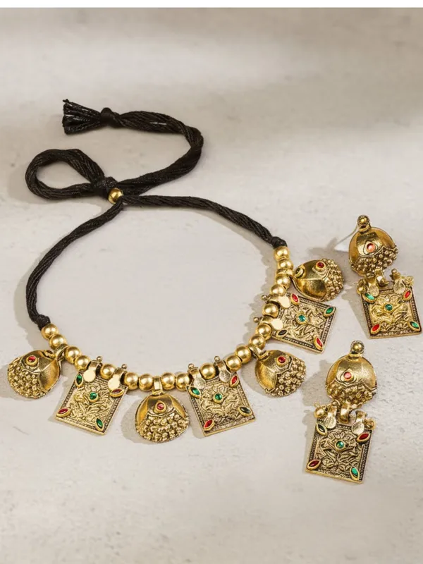 Gold_Plated_Oxidised_Choker_Necklace_And_Earrings
