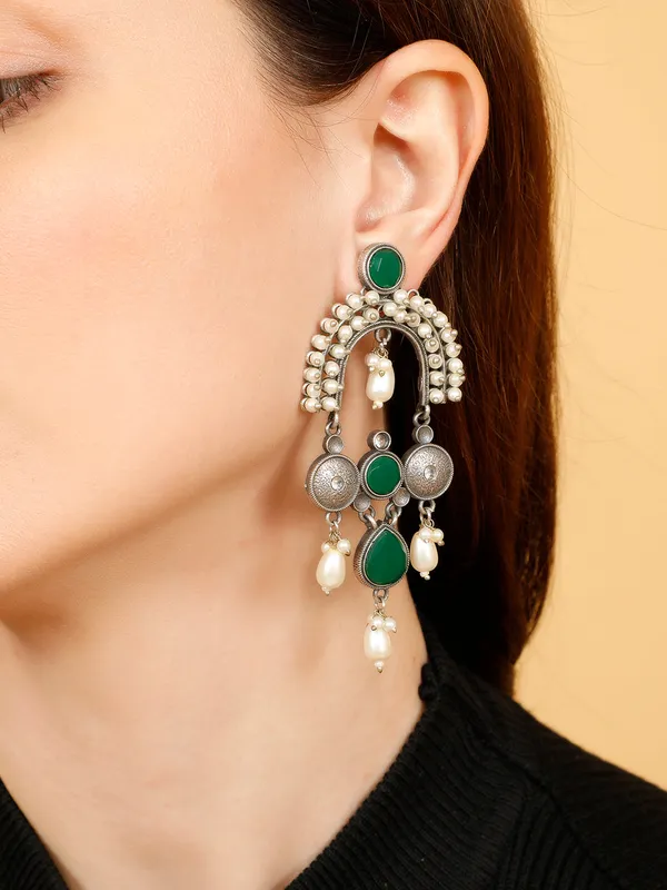 Silver-Plated_Oxidised_Stone_Studded_&_Beaded_Drop_Earrings