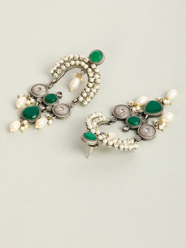 Silver-Plated_Oxidised_Stone_Studded_&_Beaded_Drop_Earrings