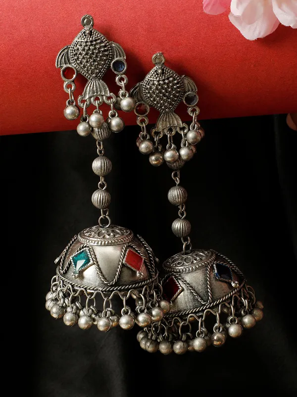 Silver-Plated_Stone_Studded_Dome_Shaped_Jhumkas