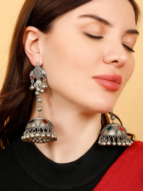 Silver-Plated_Stone_Studded_Dome_Shaped_Jhumkas