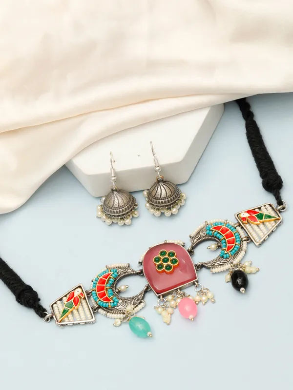 Silver-Plated_Pink_Oxidised_Jewellery_Set