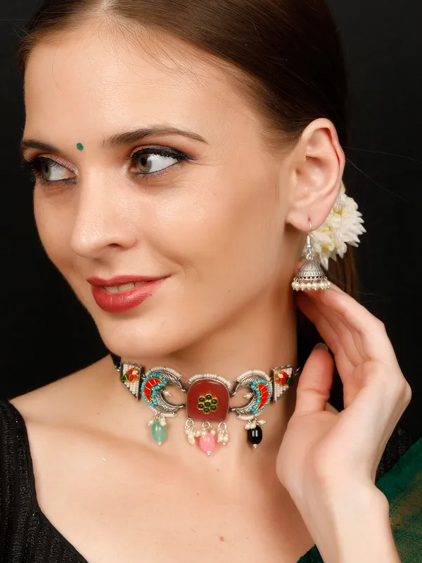 Silver-Plated_Pink_Oxidised_Jewellery_Set