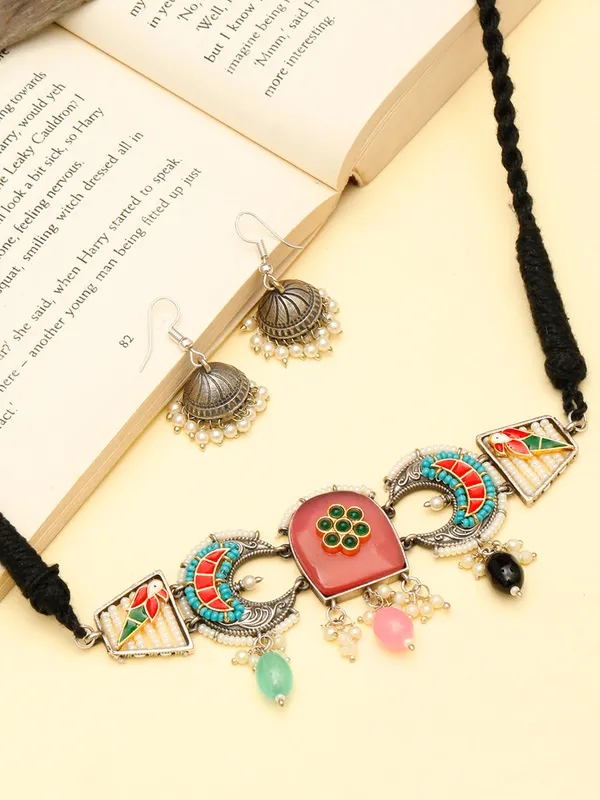 Silver-Plated_Pink_Oxidised_Jewellery_Set